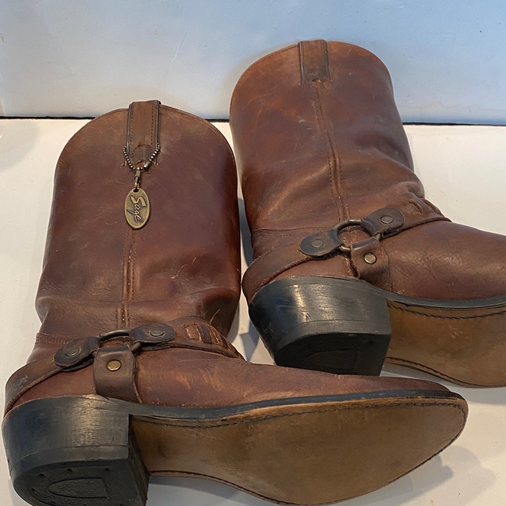Vintage Sage Men’s Dark Brown Distressed Authentic Leather Cowboy Boots